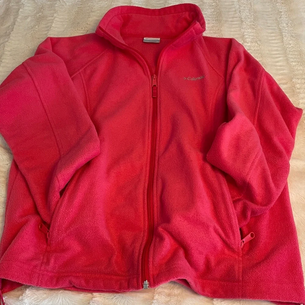 Columbia Pink Fleece Zip Jacket Size XL Front Zip Pockets Warm Adjustable Hem - Picture 5 of 8